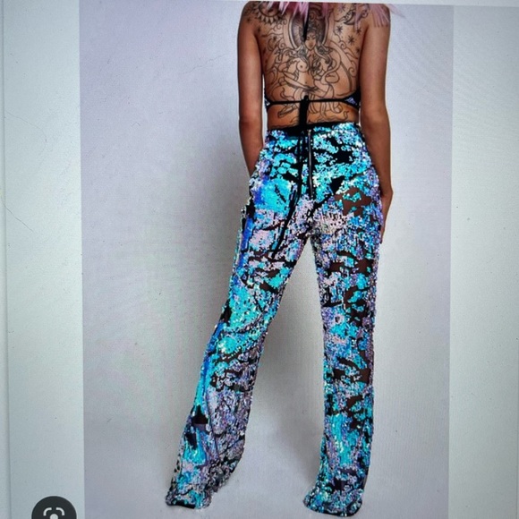 RARE jaded London distressed sequin flares flared rave festival bell bottom pant - Picture 2 of 8